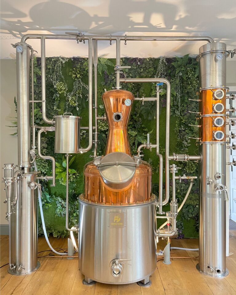 Copper gin still inside Eagle House Hotel & Distillery, where Eagle One Gin is distilled in Launceston, Cornwall.